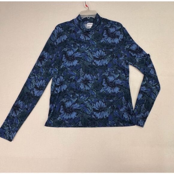 Brora Liberty print indigo bloom jersey mock turtle neck Made in England sz L/XL - Picture 2 of 8